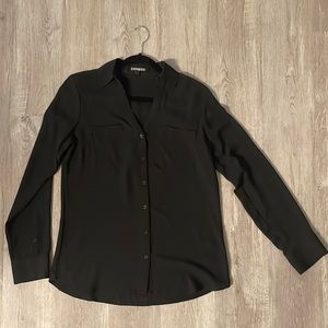 Express Black Button Up V Neck Blouse